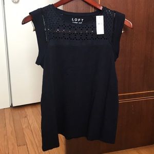 Loft Vintage Soft Eyelet Yoke Flutter Tee - Small